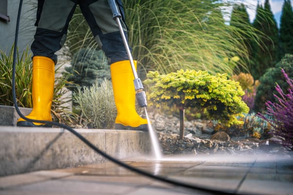 Stone patio pressure washing